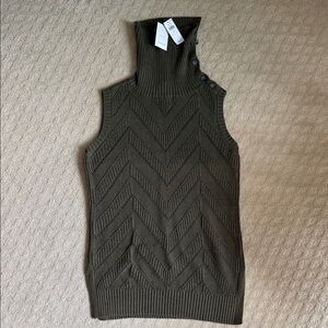 Banana Republic Olive Green Sleeveless Turtleneck with Button Shoulder